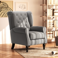 HOMCOM Fabric Accent Chair, Button Tufted Armchair, Armchair with Wood Legs, Thick Padding for Bedroom, Charcoal Grey