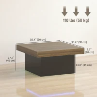 HOMCOM Square Coffee Table with 16-Colour LED Lights, 35-inch Modern Center Table for Living Room, Walnut(m-3)