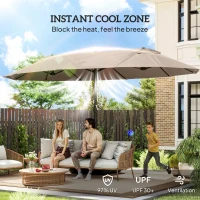 Outsunny 15' Outdoor Patio Umbrella with Twin Canopy Sunshade Steel Table Umbrella w/ Lift Crank, Cross base, Sandbag, Brown(m-5)