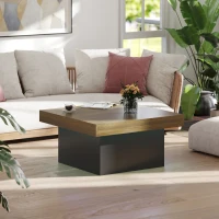 HOMCOM Square Coffee Table with 16-Colour LED Lights, 35-inch Modern Center Table for Living Room, Walnut(m-10)