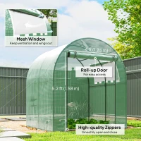 Outsunny 6' x 6' x 6.6' Walk-in Greenhouse, Tunnel Green House with Zippered Door, Roll-up Window, PE Cover, Steel Frame, Green(m-6)