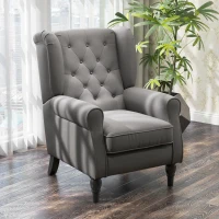 HOMCOM Fabric Accent Chair, Button Tufted Armchair, Armchair with Wood Legs, Thick Padding for Bedroom, Charcoal Grey(m-8)