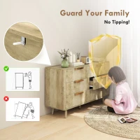 HOMCOM Fluted Chest of Drawers, Modern 6 Drawer Dresser with Pine Wood Legs, Finger Pulls for Closet, Living Room, Hallway, Oak(m-7)