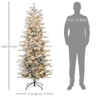 HOMCOM 6' Pre Lit Arctic Fir Artificial Flocked Christmas Trees, with Snow Branches, Warm White UL Listed Clear Lights(m-3)