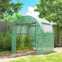Outsunny 6' x 6' x 6.6' Walk-in Greenhouse, Tunnel Green House with Zippered Door, Roll-up Window, PE Cover, Steel Frame, Green(m-1)