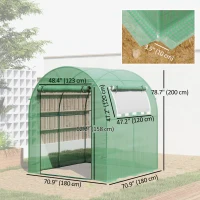 Outsunny 6' x 6' x 6.6' Walk-in Greenhouse, Tunnel Green House with Zippered Door, Roll-up Window, PE Cover, Steel Frame, Green(m-3)