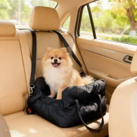 PawHut Dog Car Seat for Small Pets, Dog Booster Car Seat with Cushion and Storage Pockets, Machine Washable, Black(m-8)