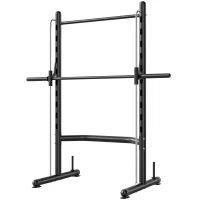 Soozier Squat Rack with Pull Up Bar and Barbell Bar Adjustable Bench Press Multi-Function Weight Lifting Half Rack Black(m-11)