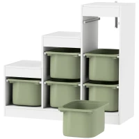 Qaba 3 Layers Toy Storage Organizer Kids Bookshelf Children Toy Storage w/ 6 Plastic Bins, Green(m-2)