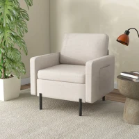 HOMCOM Armchair, Fabric Accent Chair, Modern Living Room Chair with Metal Legs, 2 Side Pockets for Bedroom, Cream(m-8)