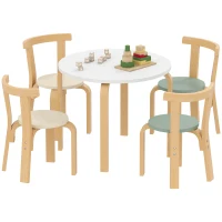 Qaba Wooden Kids Table and Chairs Set, 5 Piece Wooden Toddler Table and Chairs Set for Ages 3-8 Years, Green(m-11)