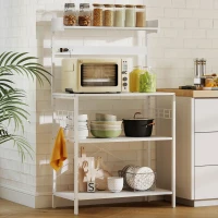 HOMCOM Kitchen Baker's Rack with Power Outlet, Coffee Bar Station with Adjustable Shelves and Hooks, Distressed White(m-8)