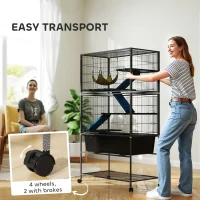 PawHut 59" 5-Level Small Animal Cage, Rolling Ferret Cage with 6.3" Deep Tray, Non-Slip Cloth Covered Ramps, Hammock, Dark Grey(m-7)