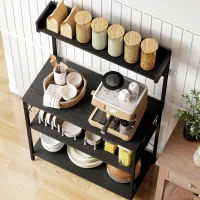 HOMCOM Kitchen Baker's Rack with Power Outlet, Coffee Bar Station with Adjustable Shelves and Hooks, Distressed Black(m-9)