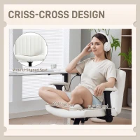 HOMCOM Criss Cross Chair with Flip-up Armrests, Wide Office Chair with Adjustable Height, Tilting, No Wheels, Beige(m-4)