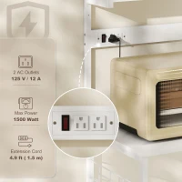 HOMCOM Kitchen Baker's Rack with Power Outlet, Coffee Bar Station with Adjustable Shelves and Hooks, Distressed White(m-4)