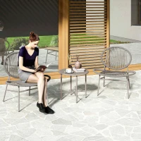 Outsunny Rattan Bistro Set, 3 Pieces Wicker Patio Furniture Set, Acapulco Chairs and Steel Table for Porch, Balcony, Light Grey(m-8)