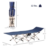 Outsunny Folding Camping Cots for Adults with Carry Bag, Side Pocket, Outdoor Portable Sleeping Bed, 330 lbs. Capacity, Blue(m-3)