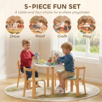 Qaba Wooden Kids Table and Chairs Set, 5 Piece Wooden Toddler Table and Chairs Set for Ages 3-8 Years, Green(m-4)