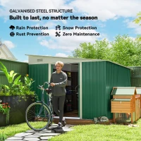 Outsunny 11' x 9' Steel Garden Storage Shed, Outdoor Metal Tool House with Double Sliding Doors & 2 Air Vents, Green(m-5)