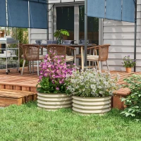 Outsunny Set of 2 Raised Garden Bed, Metal Planter Box with Safety Edging, Easy-to-assemble Stock Tank, Cream(m-2)