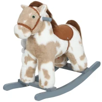 Qaba Rocking Horse, Kids Plush Horse Rocker with Rabbit Toy and Realistic Sound for Toddlers 2–5 Years Old, Brown(m-11)