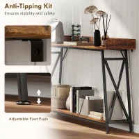 HOMCOM 71" Extra Long Console Table with Storage Shelf and Guardrails, Industrial Entryway Table for Living Room, Rustic Brown(m-6)