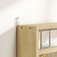HOMCOM 5-Tier Display Cabinet, Wall-Mounted Display Case with 2 Glass Doors and Adjustable Shelves, Oak(m-9)