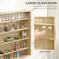 HOMCOM 5-Tier Display Cabinet, Wall-Mounted Display Case with 2 Glass Doors and Adjustable Shelves, Oak(m-5)