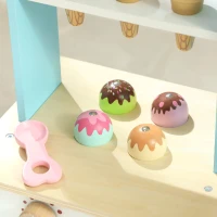 Qaba Wooden Ice Cream Toy Shop Kids, Pretend Play Food Store with Toy Food and Oven for Boys and Girls Aged 3+(m-10)