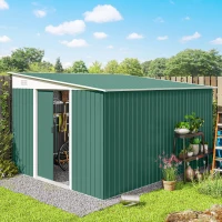 Outsunny 11' x 9' Steel Garden Storage Shed, Outdoor Metal Tool House with Double Sliding Doors & 2 Air Vents, Green(m-8)