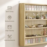 HOMCOM 5-Tier Display Cabinet, Wall-Mounted Display Case with 2 Glass Doors and Adjustable Shelves, Oak(m-6)