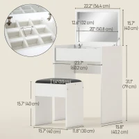 HOMCOM Modern Vanity Set with Makeup Table and Cushioned Stool, Dressing Table with Flip Top and Mirror for Bedroom, White(m-3)