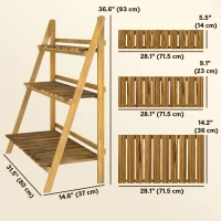 Outsunny Outdoor Plant Stand, Foldable Flower Stand 3-Tier Wooden Plant Shelf for Garden Indoor Outdoor, 32" x 14" x 37"(m-3)
