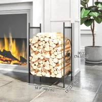 Outsunny Firewood Rack Outdoor, 19" Heavy Duty Metal Fireplace Log Holder with Mesh Sides and Decorative Deer Patterns(m-3)