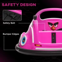 Qaba Angry Bird Licensed Electric Ride on Car, 12V Bumper Car for Kids w/ Dual Joysticks, 360 Degree Spin, Pink(m-6)