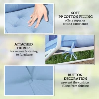 Outsunny 2 Seater Garden Bench Cushion, Soft Thick Outdoor Non-Slip 2 Seater Soft Pad With Backrest for Garden Patio, 47" x 43" x 5", Light Blue(m-6)