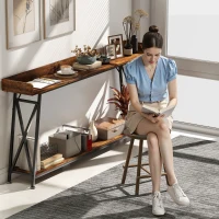 HOMCOM 71" Extra Long Console Table with Storage Shelf and Guardrails, Industrial Entryway Table for Living Room, Rustic Brown(m-10)