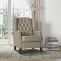 HOMCOM Faux Leather Accent Chair with Thick Padding for Living Room, Bedroom, Home Office, Khaki(m-1)