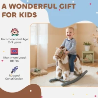 Qaba Rocking Horse, Kids Plush Horse Rocker with Rabbit Toy and Realistic Sound for Toddlers 2–5 Years Old, Brown(m-9)