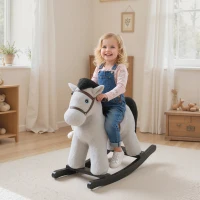 Qaba Kids Rocking Horse, Plush Toddler Ride on Toy with Realistic Sound and Toy for 2–5 Years Old, Gray(m-10)