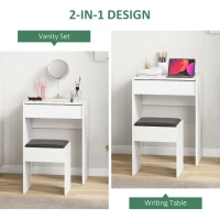 HOMCOM Modern Vanity Set with Makeup Table and Cushioned Stool, Dressing Table with Flip Top and Mirror for Bedroom, White(m-4)