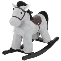 Qaba Kids Rocking Horse, Plush Toddler Ride on Toy with Realistic Sound and Toy for 2–5 Years Old, Gray(m-11)