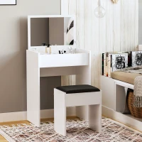 HOMCOM Modern Vanity Set with Makeup Table and Cushioned Stool, Dressing Table with Flip Top and Mirror for Bedroom, White(m-8)