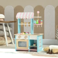 Qaba Wooden Ice Cream Toy Shop Kids, Pretend Play Food Store with Toy Food and Oven for Boys and Girls Aged 3+(m-8)