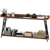 HOMCOM 71" Extra Long Console Table with Storage Shelf and Guardrails, Industrial Entryway Table for Living Room, Rustic Brown(m-2)
