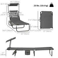 Outsunny 2 Piece Folding Outdoor Chaise Lounges, Pool Tanning Chairs with Reclining Back, Sunshade for Beach, Patio, Dark Grey(m-3)