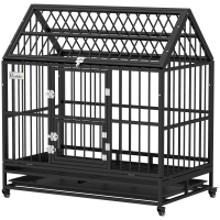 PawHut 48" Heavy Duty Dog Crate with 4 Lockable Wheels, Double Doors, and Removable Tray, for XL and L Dogs