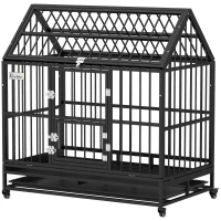 PawHut 48" Heavy Duty Dog Crate with 4 Lockable Wheels, Double Doors, and Removable Tray, for XL and L Dogs(m-1)