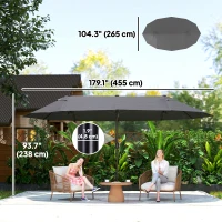 Outsunny 15' Double-Sided Patio Umbrella Parasol Sun Shelter Canopy Shade Grey(m-3)